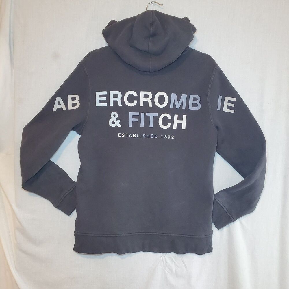 Abercrombie Fitch Mens Sz Small Pullover Hoodie Back Logo Blue Hooded Sweatshirt